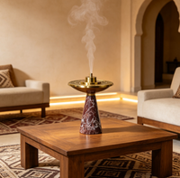 Brûleur à Bakhoor en marbre rouge de luxe avec couvercle en laiton, brûleur à encens Oud arabe traditionnel, pour la décoration aromatique de la maison pendant le Ramadan
