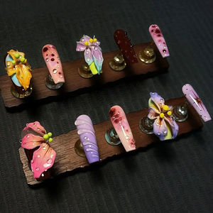 <span class=keywords><strong>Uñas</strong></span> Postizas <span class=keywords><strong>de</strong></span> Diseño Floral Tropical 3D con Diamantes y Mariposas, Coloridas, Estilo Francés, para Venta al Por Mayor - Product Image 1