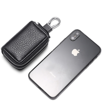 Porte-clés en cuir Pu porte-clés de voiture avec 2 poches à fermeture éclair porte-monnaie personnalisé petit portefeuille