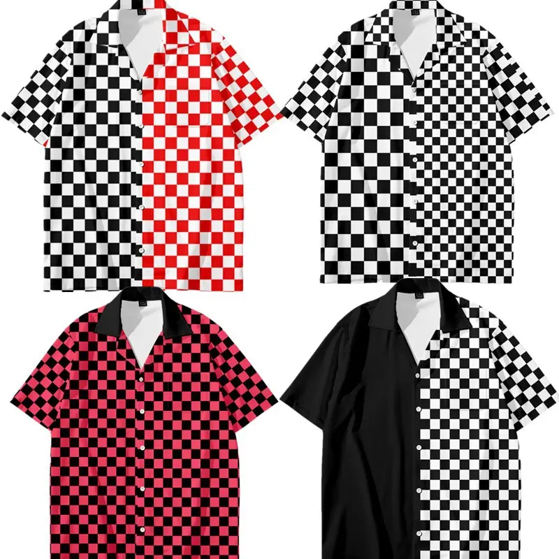 2024 사용자 정의 새로운 스타일 남자의 옷깃 스트라이프 반소매 셔츠 3D 디지털 인쇄 캐주얼 대형 남성 하이 퀄리티 셔츠