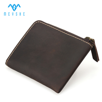 Dompet Kulit Pria Gaya Vintage Kustom dengan Kantong Koin Ber-resleting, Anti RFID, dan Portabel