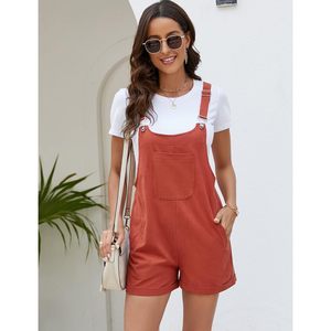 Salopette Courte Femme d'Été Décontractée en Coton et Lin, Bretelles Réglables, avec Poches, Respirante, Coupe Ample - Product Image 2