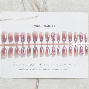 Faux <span class=keywords><strong>ongles</strong></span> ovales press-on faits main, élégants, avec nœud en ruban violet 3D et paillettes, <span class=keywords><strong>pour</strong></span> mariages, mariées, usage quotidien, rendez-vous galants et fêtes - Product Image 5