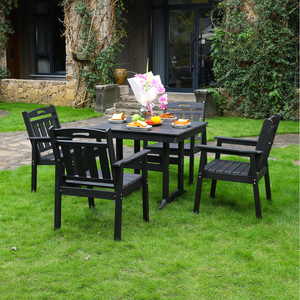 HDPE <b>Outdoor</b> Patio Dining Set 1 <b>Table</b> 4 Chairs With Sunshade Holes For Garden Use - Product Image 3