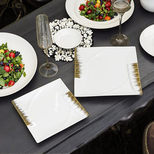 Assiettes <span class=keywords><strong>de</strong></span> <span class=keywords><strong>Table</strong></span> Carrées en Céramique à Bord Doré, <span class=keywords><strong>Vaisselle</strong></span> en Porcelaine pour Mariages, Hôtels et Fêtes, Assiettes <span class=keywords><strong>de</strong></span> Présentation Vente en Gros et en Vrac - Product Image 2