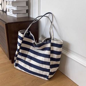 Customizable Canvas Tote <b>Bag</b> with Striped Pattern Cotton <b>Shoulder</b> Reusable Woven Shopping <b>Bag</b> Custom Logo Travel Gift Purpose - Product Image 2