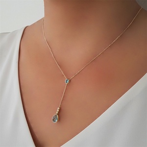 Gold Plated Choker <b>Necklace</b> <b>Blue</b> Zircon Waterdrop Pendant <b>Necklaces</b> for Women Gift - Product Image 6