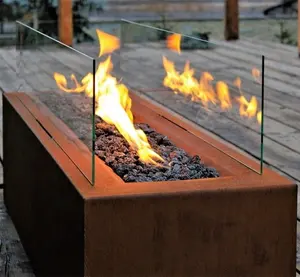 Luxus Garten Set Rostigen Corten Gas Feuer Tisch Mit Glas Protector