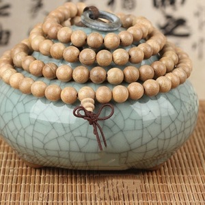 Pulsera de cuentas budistas de madera de durazno, 108/216 cuentas, cadena de suéter de madera pulida tallada, joyería, accesorio unisex - Product Image 4