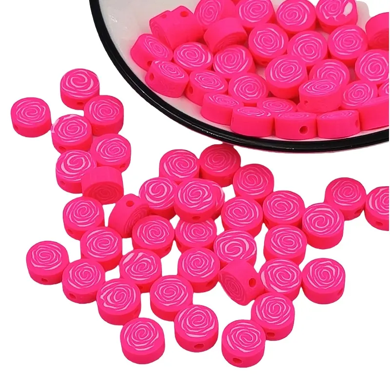 Cuentas sueltas de arcilla blanda de polímero rosa de 10*5mm para pulsera de polímero Fimo, collar, joyería, accesorios DIY, cuentas Hei Shi