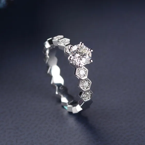 100% Natural Diamond Rings 0.4ct Engagement Luxury Fashion Ring 18K Solid Gold For Unisex Couple Diamond Honeycomb Shape