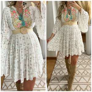 Main bloc imprimé robe été porter une robe midi courte soie indienne pure robe boho hippy floral imprimé mariage et fête porter - Product Image 2