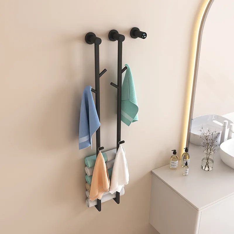 Rak handuk listrik besi tahan karat, pemanas rak handuk ganda vertikal pasang di dinding profesional