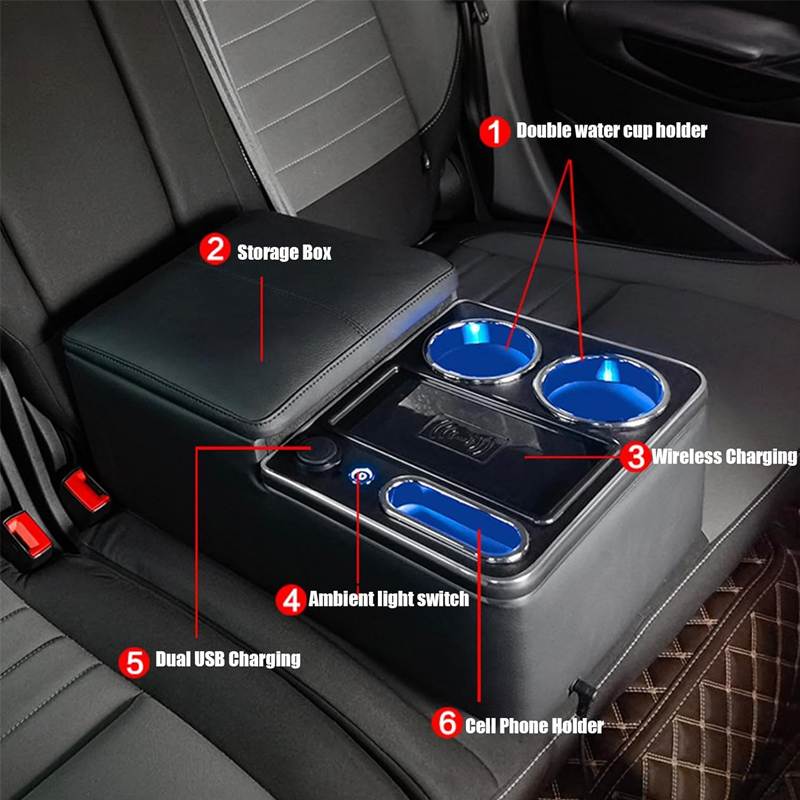 Universal Car Rear Seat Armrest Console Box with Wireless Charging Cup Holders | Chenghui Brand
