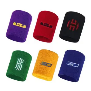 Wholesale Bulk No Minimum Terry Cloth Wrist Sweat Bands Custom Logo Embroidered Tennis Sport Cotton Wristband Sweatband