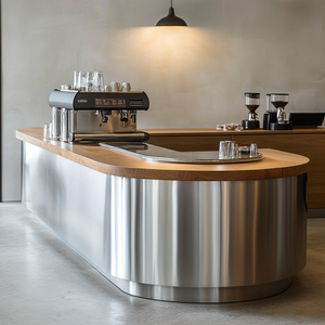 Comptoir de caisse personnalisé en acier inoxydable et en bois pour café, restaurant, hôtel - Product Image 1