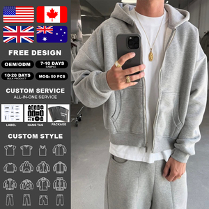 Streetwear Quality <b>Thick</b> Fleece Cotton Heavy Zip up Oversized Hoodie Custom Logo OEM Wholesale Zipper Hoodies - Product Image 2