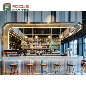 Freestanding Cafe Service Counter Black <b>Walnut</b> Finish Coffee Bag Display Area Barista Service Counter - Product Image 2