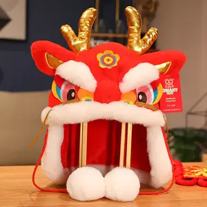 Çin ejderha kulak Flap şapkalar kırmızı peluş kasketleri 2024 yeni yıl dekoratif şapka bahar festivali hediye maskot ejderha yeni yıl hediye için