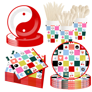 DAMAI Birthday Party Theme Decor Bulk Wholesale Set Poker Gamer Theme Check Paper Plates <b>Tablecloth</b> Party Disposable Tableware - Product Image 2