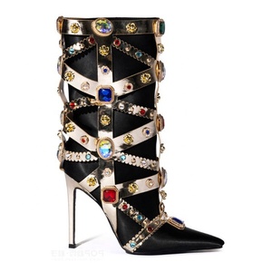 Stilvolle Damen Bühne Laufsteg Stiefeletten Stöckel absatz Perle Juwel Damen High Heel Frauen taktische Stiefel