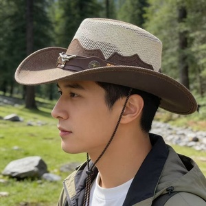 New Arrival Fashion Cowboy Bucket <b>Hat</b> Retro Wide Brim Promotional <b>Straw</b> Cowboy <b>Hats</b> D-047 - Product Image 3