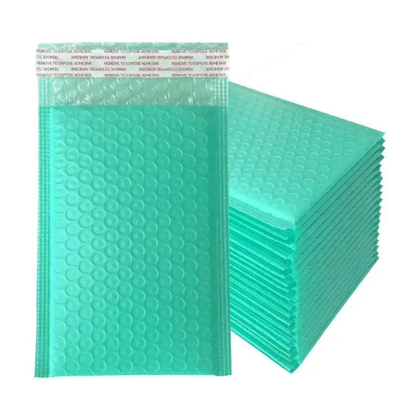 Toptan özel yeşil poli baloncuklu zarf zarf ücretsiz örnek posta ambalaj plastik poşetler giyim nakliye için