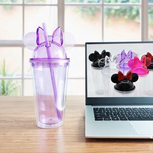 Vasos de Plástico Personalizados al por Mayor, Vasos con Forma de Ratón <span class=keywords><strong>Mickey</strong></span>, Tazas Bonitas con Forma de Ratón, Vaso Acrílico de Doble Pared con Tapa y Pajita - Product Image 6