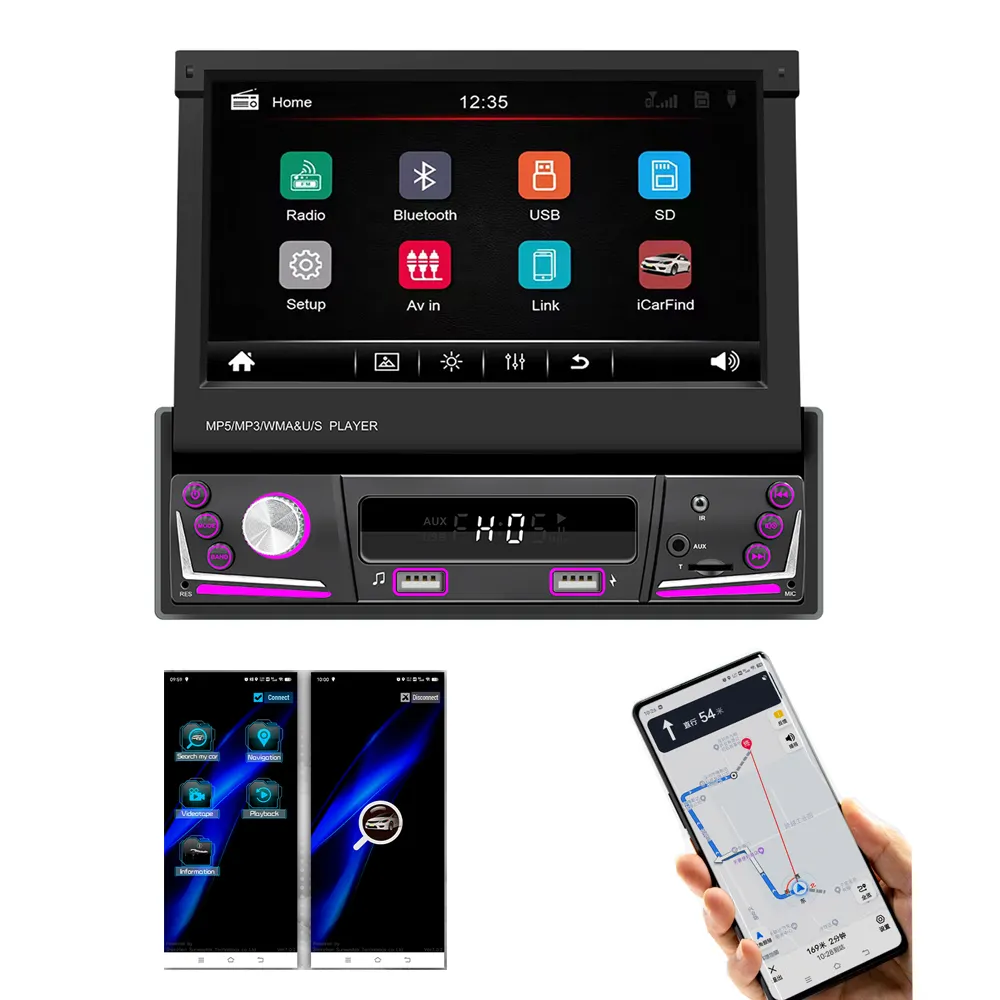 2022 New 7Inch 1Din Wince Car Dvd player Retractable Touch Screen Car Radio Car Video Mp5 Player With iCarFind App
