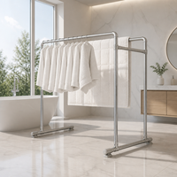 Séchoir à linge stable en métal à double barre, support autoportant pour vêtements et literie