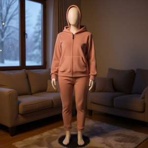 Tc193r Tuta da Donna con Cappuccio, Lunghezza Intera, Tinta Unita, Casual Invernale, in Peluche Pesante con Tasche Laterali e Chiusura con Coulisse - Product Image 2