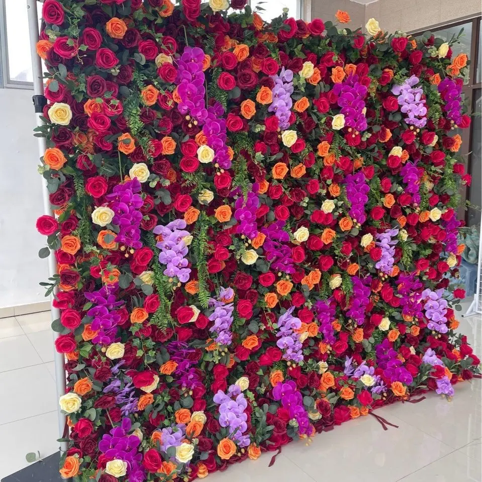 KEWEI 376 Tropical Flower Wall Butterfly Orchid Rose Flower Backdrop Wedding Centerpiece 8*8 Roll Fabric