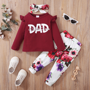 Conjunto de Ropa para Bebé Recién Nacida, 3 Piezas: Top de Manga Larga de Algodón Orgánico con Spandex + Pantalones Estampados + Diadema - Product Image 1