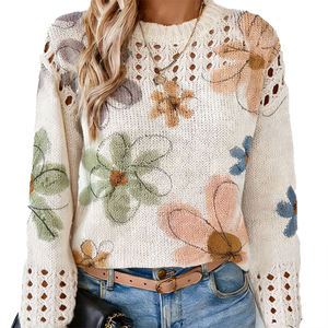 Suéter de Punto Calado con Cuello Redondo, Estilo Primavera, Personalizable con Estampado, Manga Larga, Suéter Moderno para Mujer - Product Image 4