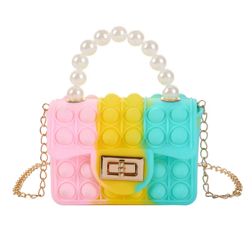 Cute silicone jelly purse Candy Color fidgeted Bubble Popit Crossbody kids coin purses and handbags for little girls wholesale