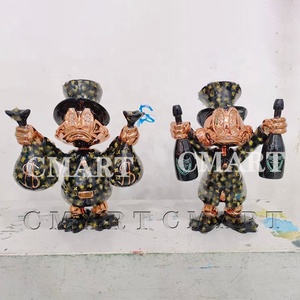 Escultura de Pato Dagobert con Dos Bolsas Doradas Cromadas, Escultura de Tío Scrooge con Botella de Champán, Escultura Pop Art de Scrooge McDuck - Product Image 1