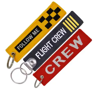 Factory Price Key Tag Woven Flight Label Custom Jet Tag Fabric Woven Brand Embroidered Keychain Promotional Gifts