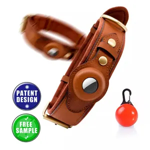 Airtag Dog Collar 2024 New Luxury Genuine Leather Pet Collar Real Leather Airtag Dog Collar