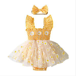 Set Estivo Casual per Bambini, Grazioso Tutù con Stampa <span class=keywords><strong>Margherita</strong></span>, Vestito Tutina con Fascia per Capelli a Fiocco - Product Image 1