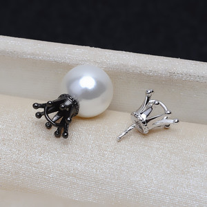 S925 Silver Crown Female Pendant Hairline Design 8-13 Pearl DIY Accessories Empty Tray Semi-finished 3926 <b>Fine</b> <b>Stud</b> <b>Earrings</b> - Product Image 5
