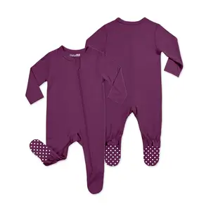 Macacão unissex para bebês com zíper, serviço de personalização infantil, roupa de bebê feito de bambu em cor sólida, macacão, moletom, roupas neutra de bebê