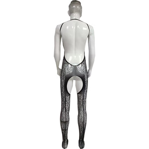 Men Sexy <b>Fishnet</b> Bodysuit Black Crotchless Spandex Nylon Mid Rise One Piece Underwear For Men - Product Image 3