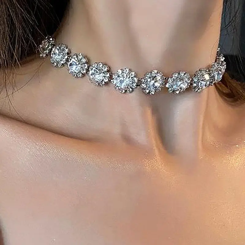 SHIHAN 0950 럭셔리 패션 라인 석 초커 여성 목걸이 전체 다이아몬드 짧은 목 체인 섹시한 체인 쥬얼리 여성