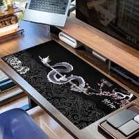 Tapis de souris de jeu extra-large avec motif de dragon argenté, épée et fleur de prunier, style chinois traditionnel, cadeau idéal