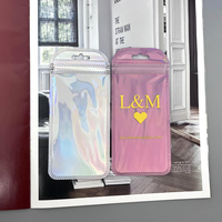 Sac d'Emballage Personnalisé Refermable en Feuille d'Aluminium Transparent Rose, Pochette en Plastique avec Fermeture Zip Mylar Holographique pour Bijoux et Cosmétiques