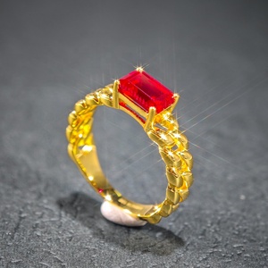 Anillo cubano de rubí chapado en oro de 18 quilates de corte esmeralda de lujo con Plata de Ley 925 para regalo de aniversario de mujer - Product Image 6