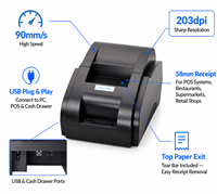 Imprimante thermique de reçus Xprinter XP-58IIH avec tiroir-caisse, 58 mm, USB, 203 dpi, 90 mm/s, imprimante POS pour comptoir de caisse, caisse enregistreuse, magasin