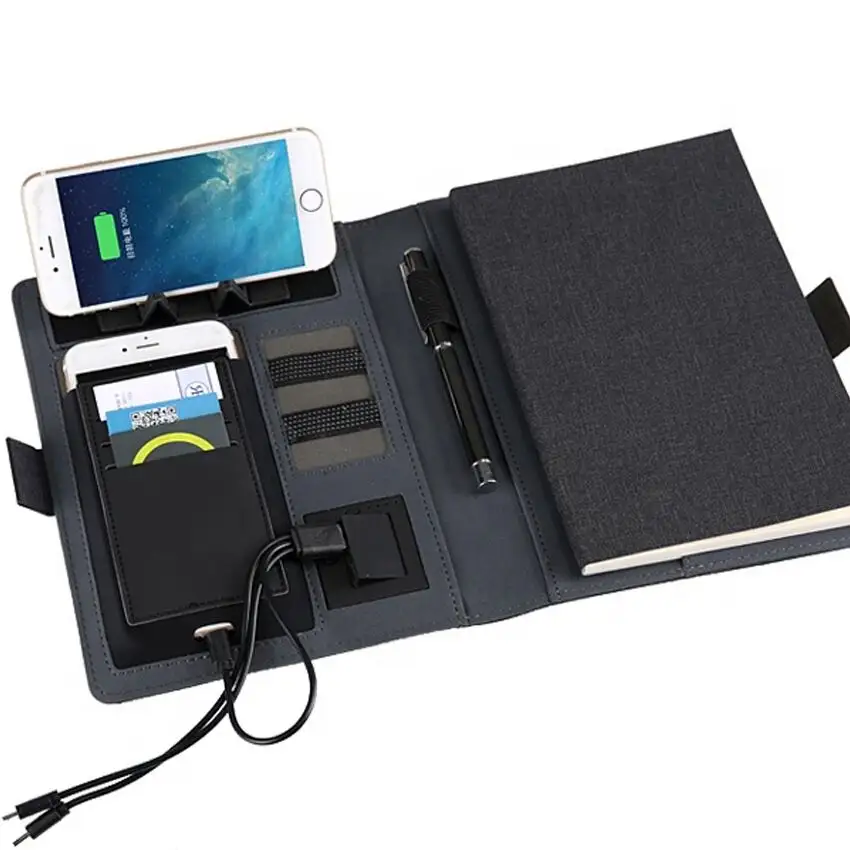 Power bank Notebook with USB Flash Drive A5 PU Leather Wireless Charger Powered Diary