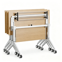 Table de formation pliable en gros avec cadre triangulaire à grain de bois, roues verrouillables pour bureau, salle de classe et conférence