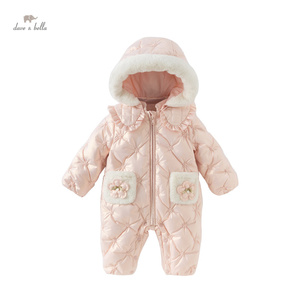DB4242514 DAVE BELLA Baby Clothing Girl Baby Newborn <strong>Jumpsuit</strong> Down Crawl <strong>Jacket</strong> First Birthday Party Winter Clothes Pink Romper - Product Image 2